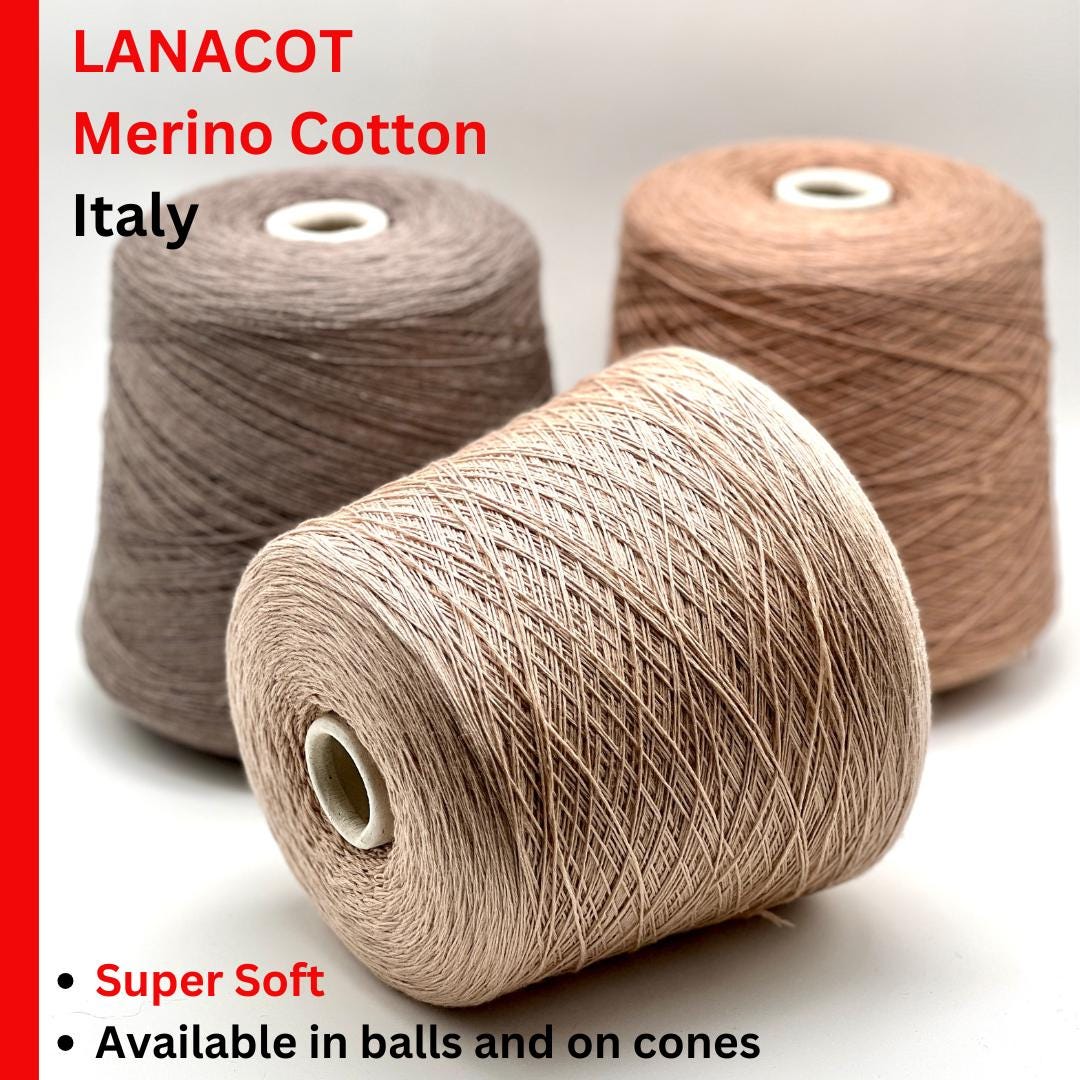 Merino Cotton Yarn, LANACOT 6500,  Luxury Collection by RiGo, Italy, Available on Cone or in Balls, Lace Weight, 650m/100g