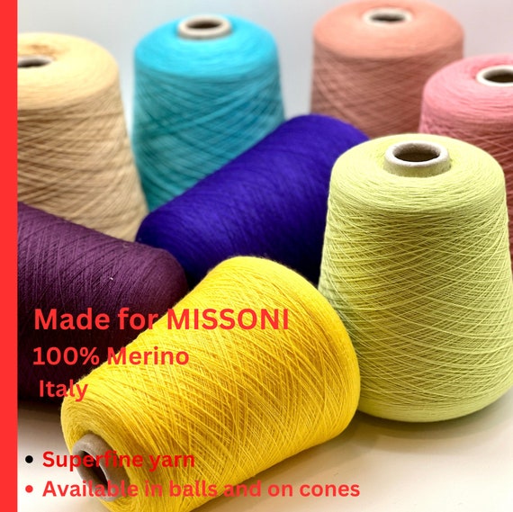 RARE find, Made for MISSONI,  100% Merino Yarn, Super Fine Weight, Available on Cone or in Balls, In 2 STRANDS,  1500m/100g (1640y)
