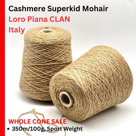 WHOLE CONE Sale: Cashmere Superkid Mohair Yarn, CLAN, Luxury Italian Yarn by Loro Piana, Sport Weight, Weight 100g/350m