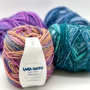 Wool Yarn, MESSICO, Lana Gatto, Italian Yarn, Gradient Yarn, 2025 Fashion PRINT Colors Collection, 180m/100g