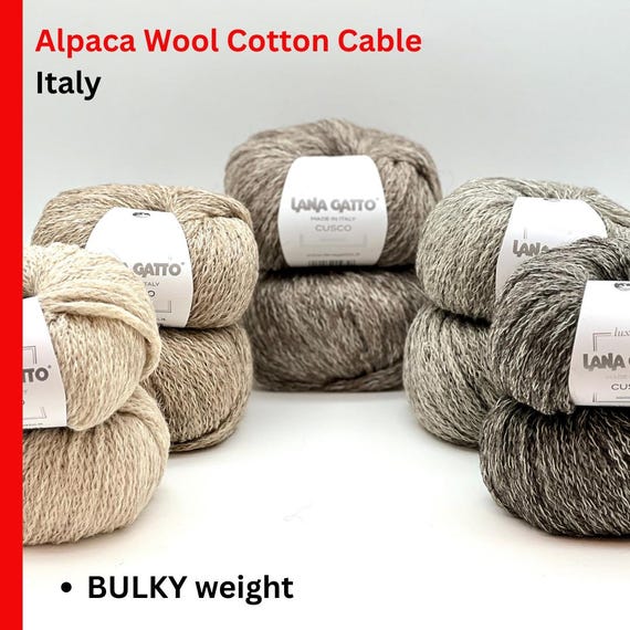 Alpaca Wool Cotton Cable Yarn, CUSCO, BULKY Weight, Lana Gatto Winter 2025 Limited Luxury Collection Italy, 50g/75m (82yrds)