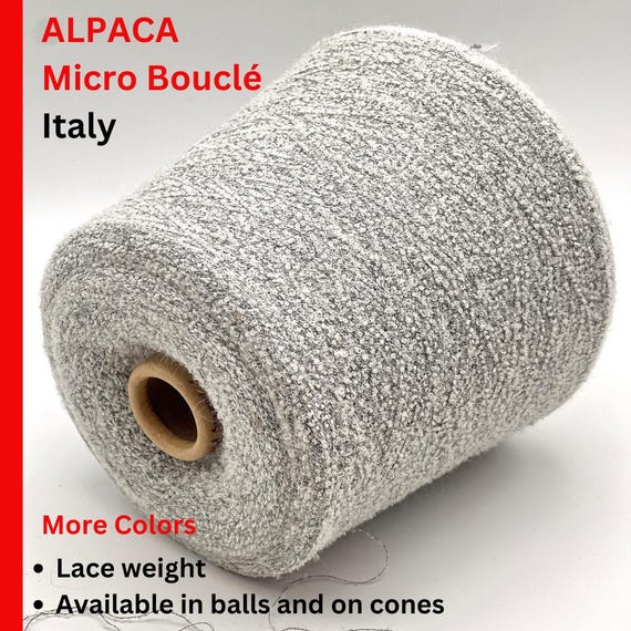 Alpaca Bouclé, BABY15, Premium Italian Yarn by POLIPELI, Micro Bouclé, Available in Balls and on Cones, Lace Weight, 1450m/100g (1586y)