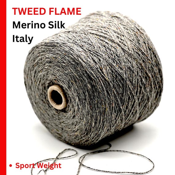 Merino Silk TWEED Yarn, TWEED FLAME, Premium Italian Yarn by Profilo, Available in Balls and on Cones, Sport Weight, 100g/350m