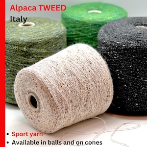 Alpaca TWEED Yarn, ALISON, Luxury Collection by RiGo, Premium Italian Yarn, Sport Weight, Available in Balls and on Cones, 320m/100g