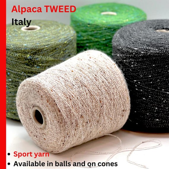 Alpaca TWEED Yarn, ALISON, Luxury Collection by RiGo, Premium Italian Yarn, Sport Weight, Available in Balls and on Cones, 320m/100g
