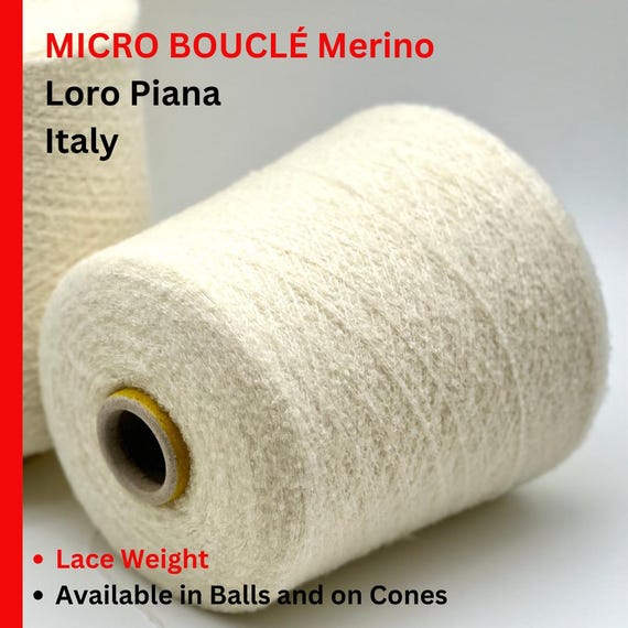 FLUFFY Boucle Merino Blend Yarn, HAIR WISH, Premium Italian Yarn by Loro Piana, Available in Balls and on Cones, Lace Weight, 1200m/100g