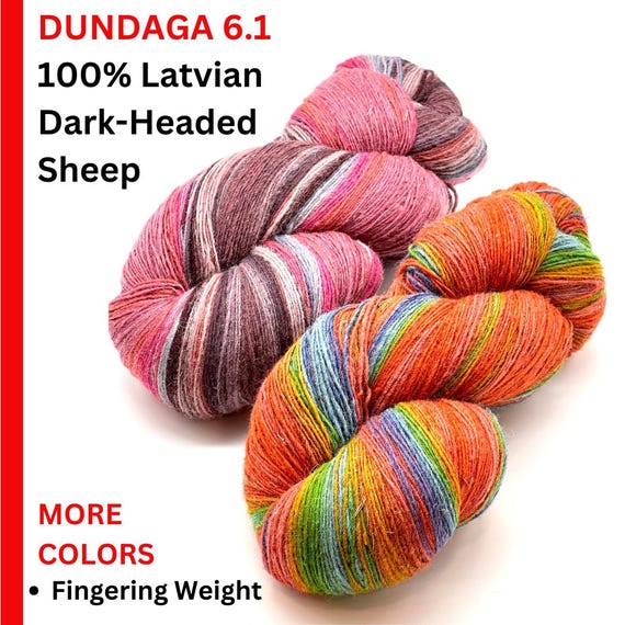 Dundaga 6.1 Latvian DARK-HEADED Sheep Wool 100% Natural Yarn, Available in Skeins or Cake, Fingering Single Ply, Skeins Weight Varies.