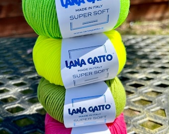 SUPER SOFT Yarn, Merino Wool Yarn, Lana Gatto, Italian Yarn, Crochet Yarn, Summer Winter Yarn, Machine Hand Knitting, 50g/125m