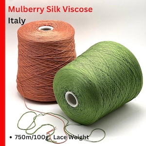 Mulberry Silk Viscose Yarn, SETAVISCOSA, Luxury Italian Yarn by RiGo, Available in Balls and on Cones, Lace Weight, 750m/100g (820y)
