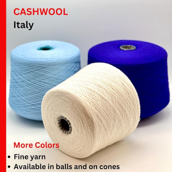 Merino Wool, CASHWOOL, Zegna Baruffa, Italy, Premium Yarn, Available in Balls and on Cones, Lace Yarn, Weight Varies by Color