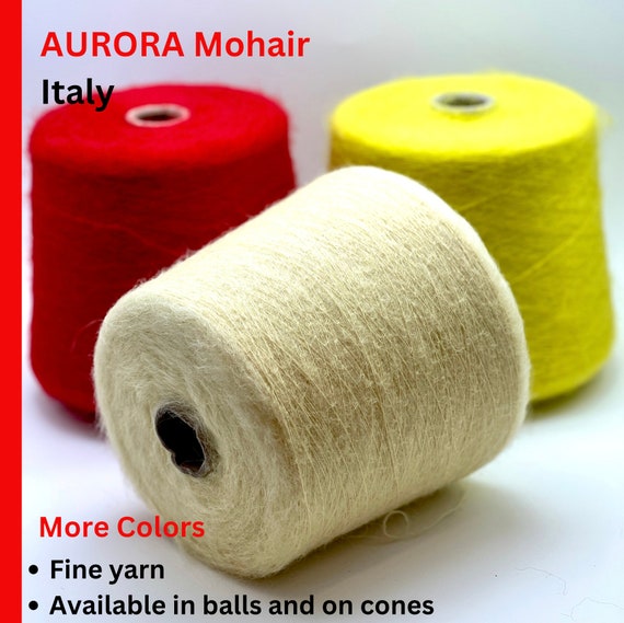 Mohair Yarn, AURORA, Superkid Mohair Blend, Italian Stock Yarn, Available on Cone or in Balls, 1000m/100g (1094y/3.52oz)