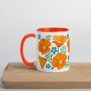 California Poppies Coffee Mug with Color Inside botanical, flowers, fun, native plant, forget me not, Great gift from California image 2