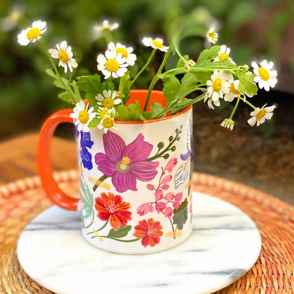 California Native Plants Coffee Tea Mug with Color Inside (Poppy, Oak, Marlow, Botanical, Flowers)