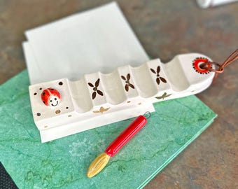 Ladybug Ceramic Paint Brush Holder: Handmade Artist Brush Rest