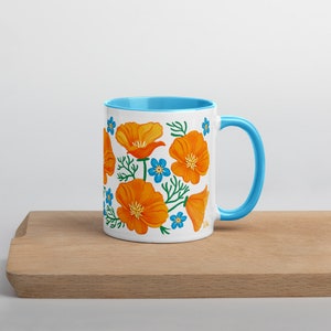 California Poppies Coffee Mug with Color Inside botanical, flowers, fun, native plant, forget me not, Great gift from California image 5