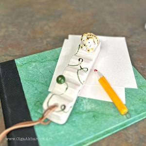 Orange Cat Ceramic Brush Rest: Handmade Artist Gift, Gold Luster Detail