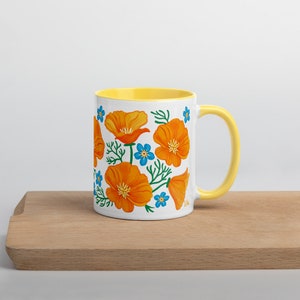 California Poppies Coffee Mug with Color Inside botanical, flowers, fun, native plant, forget me not, Great gift from California image 7