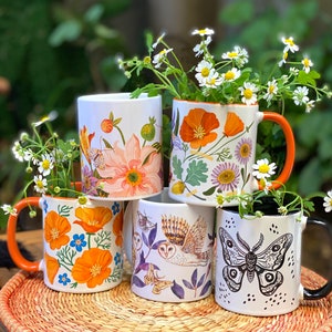 California Poppies Coffee Mug with Color Inside botanical, flowers, fun, native plant, forget me not, Great gift from California image 8
