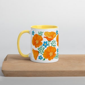 California Poppies Coffee Mug with Color Inside botanical, flowers, fun, native plant, forget me not, Great gift from California image 6