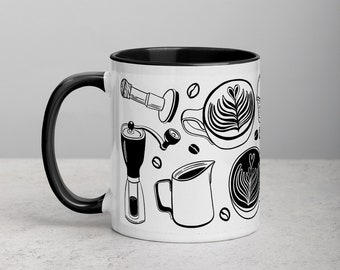 Coffee Gear Coffee Tea Mug with  Color Inside (Beans, Pitcher, Cappuccino, Latte Art, Tamper, Home Barista, Morning Ritual))