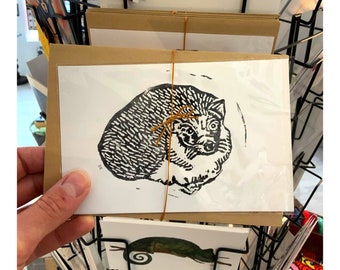 Little hedgehog linocut card with envelope