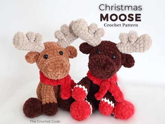 Crochet Moose Pattern: Low Sew Christmas Amigurumi Plushie (PDF Digital Download)