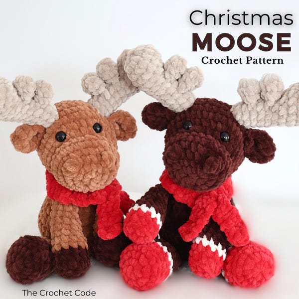 Crochet Moose Pattern: Low Sew Christmas Amigurumi Plushie (PDF Digital Download)