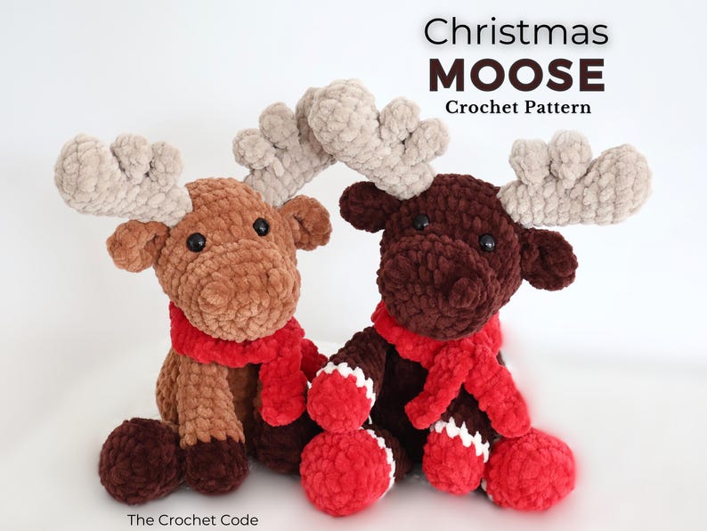 Crochet Moose Pattern: Low Sew Christmas Amigurumi Plushie (PDF Digital Download) image 1
