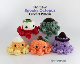 5-in-1 Halloween Octopus Crochet Pattern | No Sew Amigurumi Octopus Bundle | Easy Spooky Crochet Pattern | Halloween Plushie