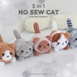 5 in 1 Loaf Cat Crochet Pattern Bundle, No Sew Amigurumi Cat, Customisable Plush Stuffed Animal, Instant Download PDF