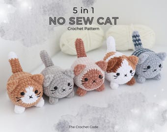 5 in 1 Loaf Cat Crochet Pattern Bundle, No Sew Amigurumi Cat, Customisable Plush Stuffed Animal, Instant Download PDF