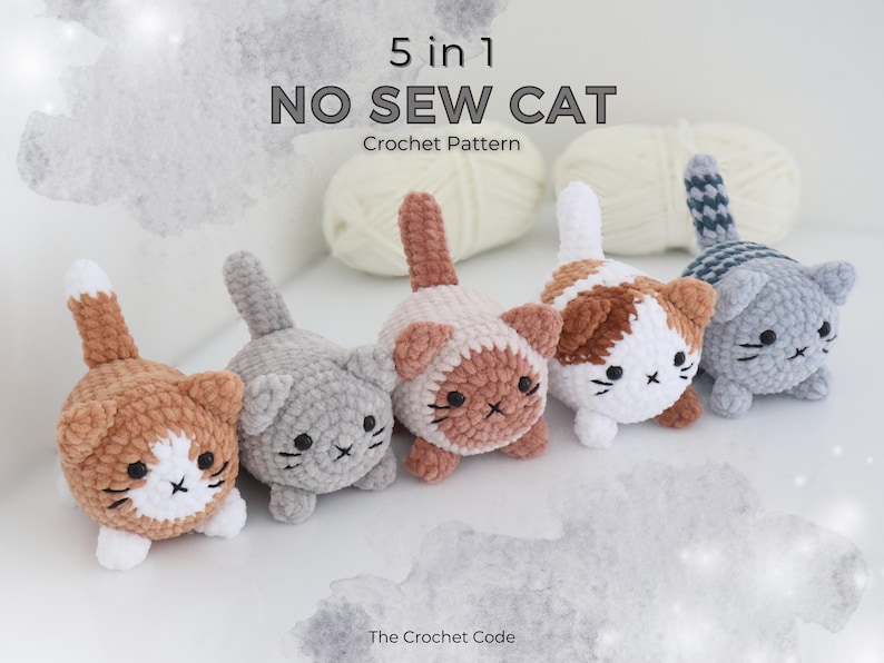 5 in 1 Loaf Cat Crochet Pattern Bundle, No Sew Amigurumi Cat, Customisable Plush Stuffed Animal, Instant Download PDF image 1