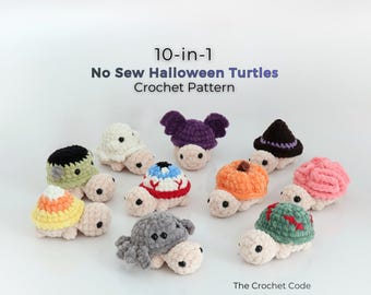 No-Sew Mini Halloween Turtle Crochet Pattern Bundle - Beginner Amigurumi Turtle Desk Buddy Plushie - PDF