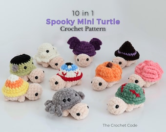 No-Sew Mini Halloween Turtle Crochet Pattern Bundle - Beginner Amigurumi Turtle Desk Buddy Plushie - PDF