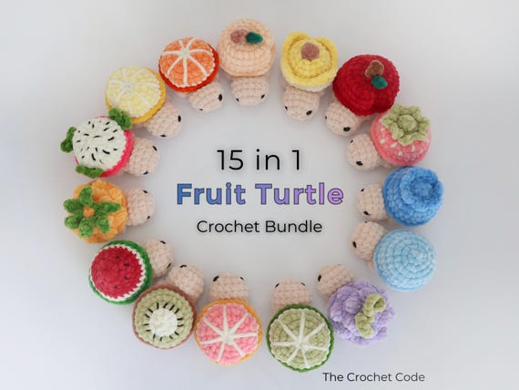 15-in-1 Mini No-Sew Fruit Turtle Crochet Pattern Bundle - Cute Beginner Amigurumi Turtle Pattern - Digital Download