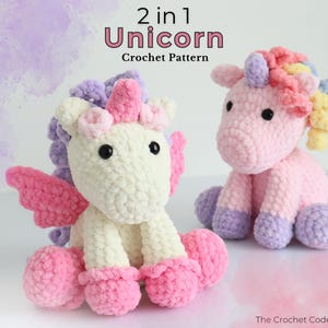 2 in 1 Unicorn Crochet Pattern Bundle, Low Sew Pegasus Amigurumi Pattern, Cute Stuffed Animals, Easy Rainbow Plushie, Digital Download PDF