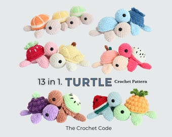13 in 1 Turtle Crochet Pattern Bundle,  No Sew, Amigurumi Turtle Pattern, Cute Fruit Turtles, Crochet Stuffed Animals, Instant Download PDF