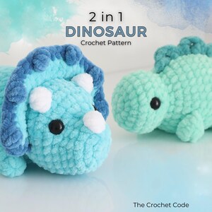 2 in 1 Dinosaur Crochet Pattern – Easy No Sew Triceratops & Stegosaurus Amigurumi Bundle image 1