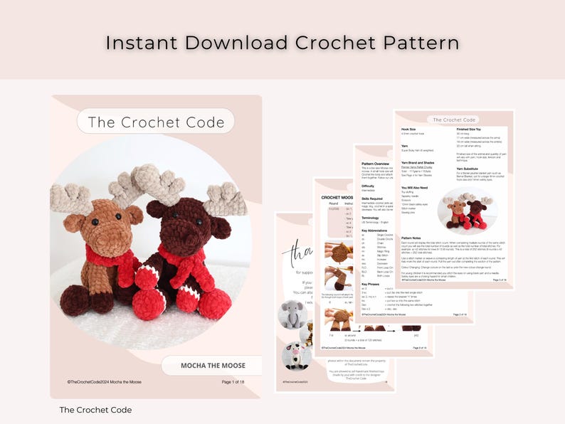 Crochet Moose Pattern: Low Sew Christmas Amigurumi Plushie (PDF Digital Download) image 9