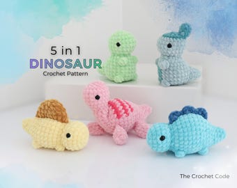 5 in 1 Dinosaur Crochet Pattern Bundle, Little Amigurumi Dino Plushies, Mini Baby Dino Stuffed Animals, Instant Download PDF
