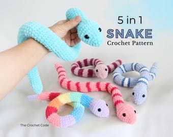 No Sew Snake Crochet Pattern: 5 in 1 Amigurumi Plushie Bundle (PDF Pattern)