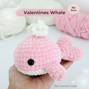 No Sew Valentine’s Whale Crochet Pattern – Cute Amigurumi Plushie with Heart Tail – Easy Beginner Crochet PDF