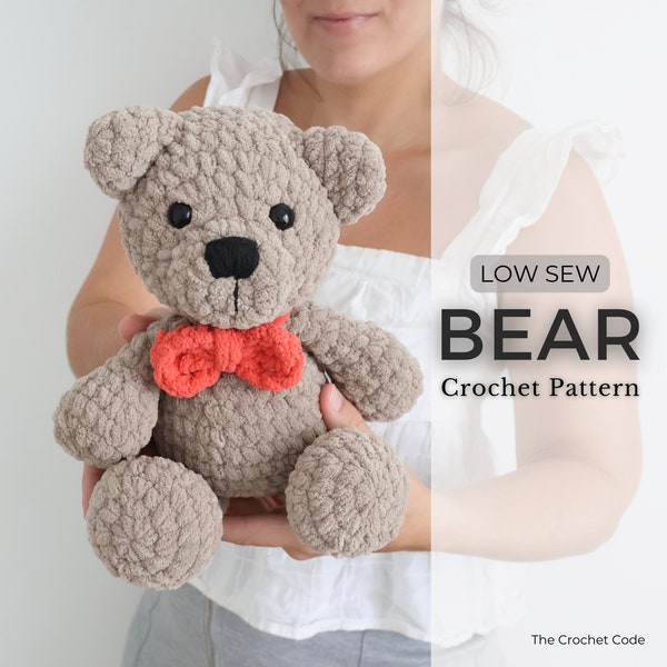 Teddy Bear Crochet Pattern, Low sew easy Amigurumi Bear Stuffed Animal, DIY this Classic teddy bear, Instant Download PDF Amigurumi Pattern