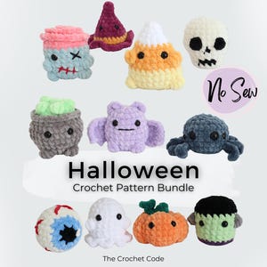 Halloween Crochet Pattern Bundle PDF | 11 Quick & Easy No Sew Amigurumi Plushies | Pumpkin, Skull, Zombie, Ghost, Spider | Instant Download