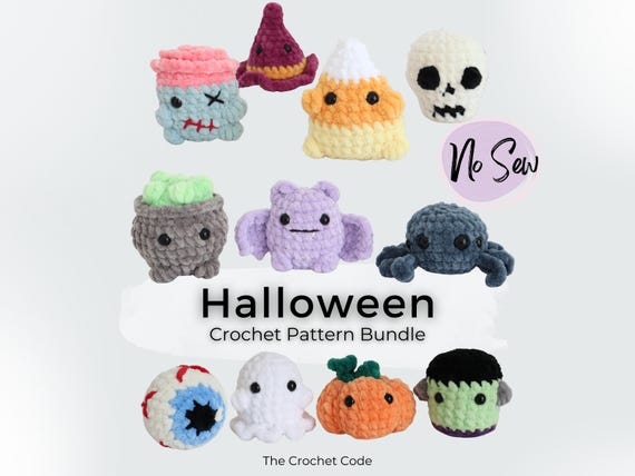 11 in 1 Halloween Crochet Pattern Bundle PDF | Quick No Sew Amigurumi Plushies | Pumpkin, Skull, Zombie, Ghost, Spider | Instant Download