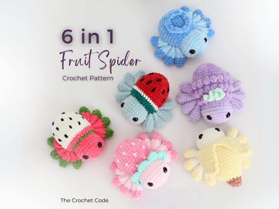 No Sew Fruit Spider Crochet Pattern Bundle, 6 in 1 Easy Amigurumi PDF, Cute Halloween Plushie, Easy kawaii Spider Pattern, Instant Download