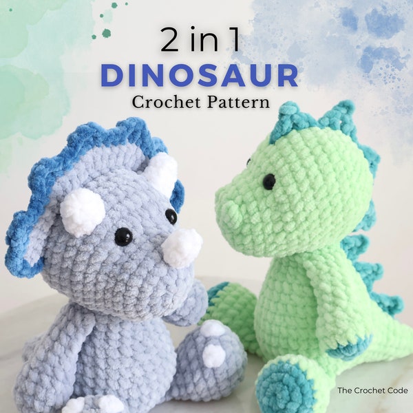 2 in 1 Dinosaur Crochet Pattern Bundle, Amigurumi Dinosaur Pattern, Dino Stuffed Animals, Stegosaurus and Triceratops, Instant Download PDF