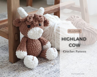 Highland Cow Pattern, Amigurumi Cow Crochet Pattern, Farm Animal Crochet Plushie, DIY Crochet Stuffed Animal Toy, PDF Digital Download