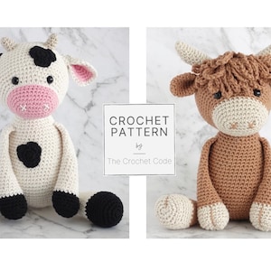 Adorable Crochet Cow Amigurumi Pattern Bundle - 2 Patterns! Dairy Cow and Highland Cow