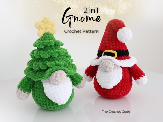 Santa Gnome & Christmas Tree Gnome Crochet Pattern | Cute No Sew Holiday Amigurumi Plushie | Quick PDF Instant Download